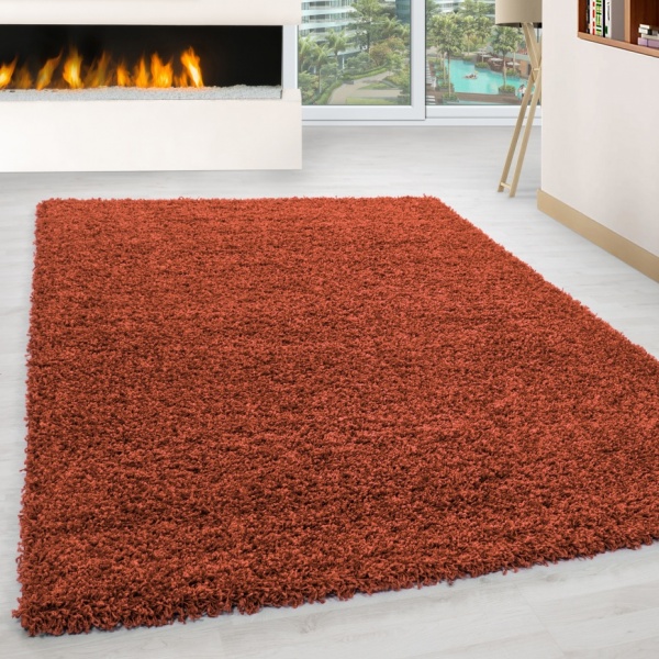 Hochflor Langflor Shaggy Teppich Schlafzimmer Terrakotta